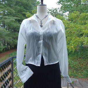 Vintage 90s Sheer White Iridescent Top, Medium/Large, Dressy Button Up Top